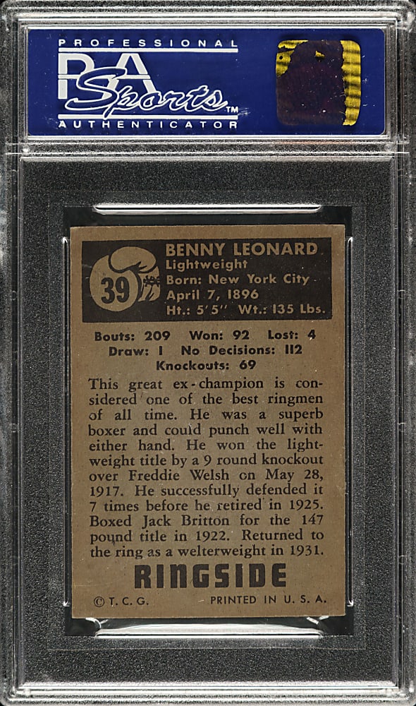 1951 Topps Ringside Boxing #39 Benny Leonard PSA NM-MT 8
