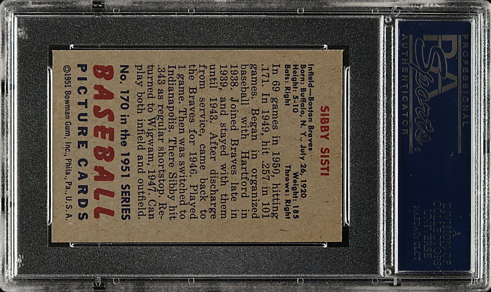 1951 Bowman #170 Sibby Sisti PSA NM-MT 8