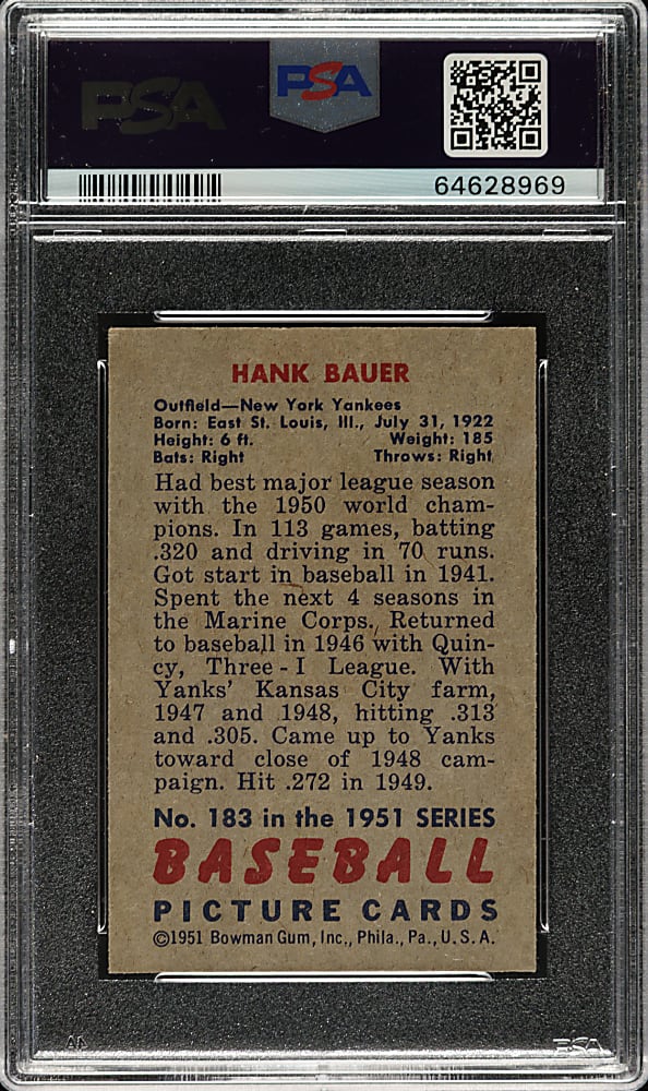 1951 Bowman #183 Hank Bauer PSA NM-MT 8