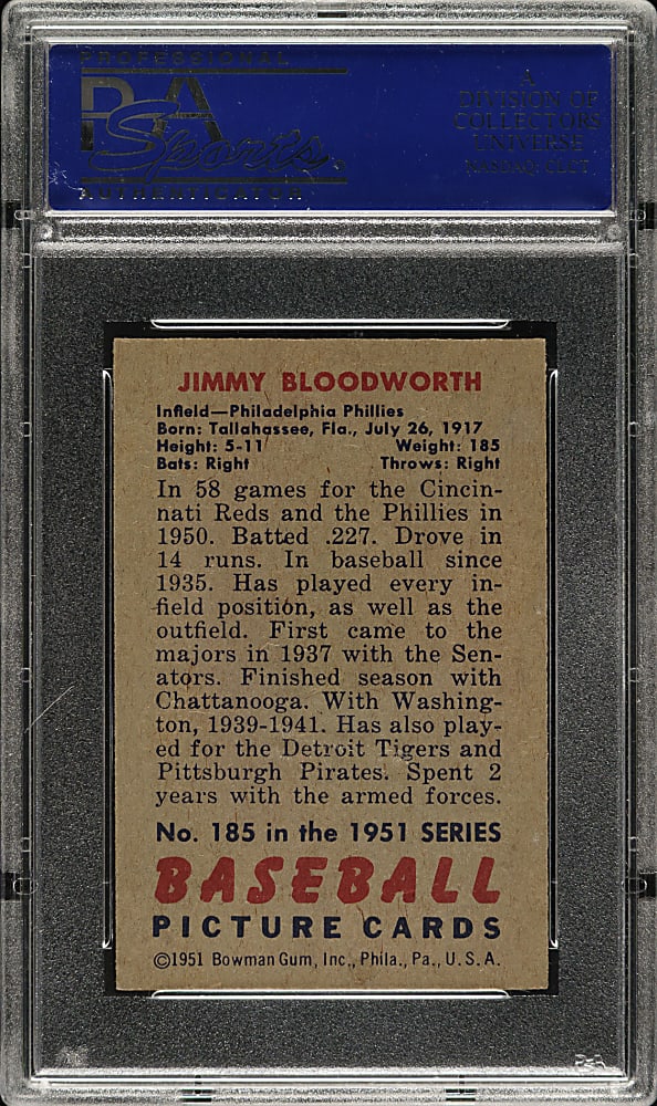1951 Bowman #185 Jimmy Bloodworth PSA NM-MT 8
