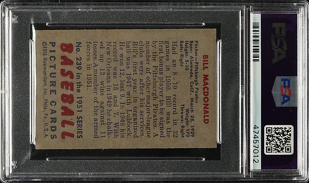 1951 Bowman #239 Bill Macdonald PSA NM-MT 8