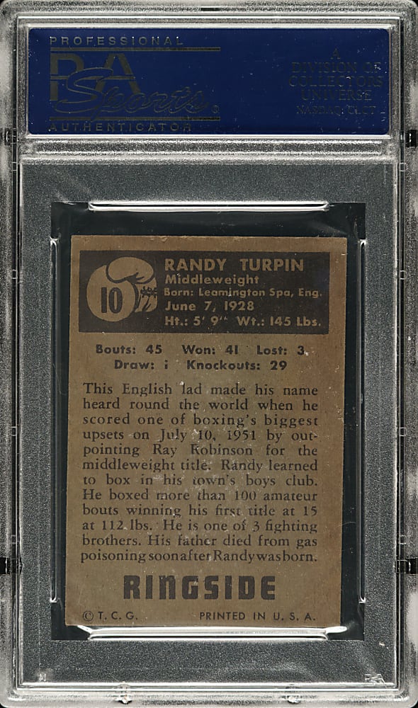1951 Topps Ringside Boxing #10 Randy Turpin PSA NM+ 7.5