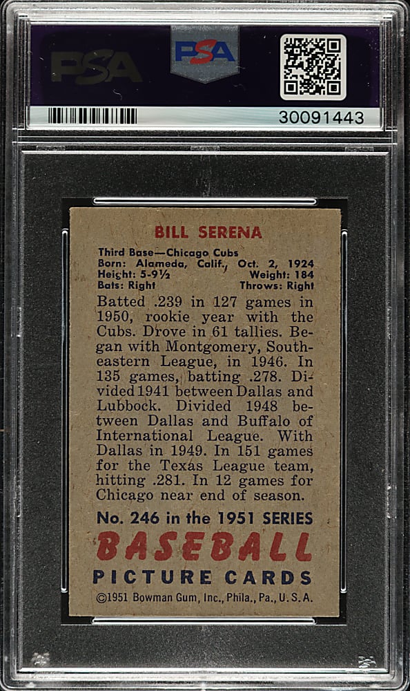 1951 Bowman #246 Bill Serena PSA NM-MT 8