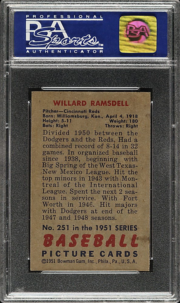 1951 Bowman #251 Willard Ramsdell PSA NM-MT 8