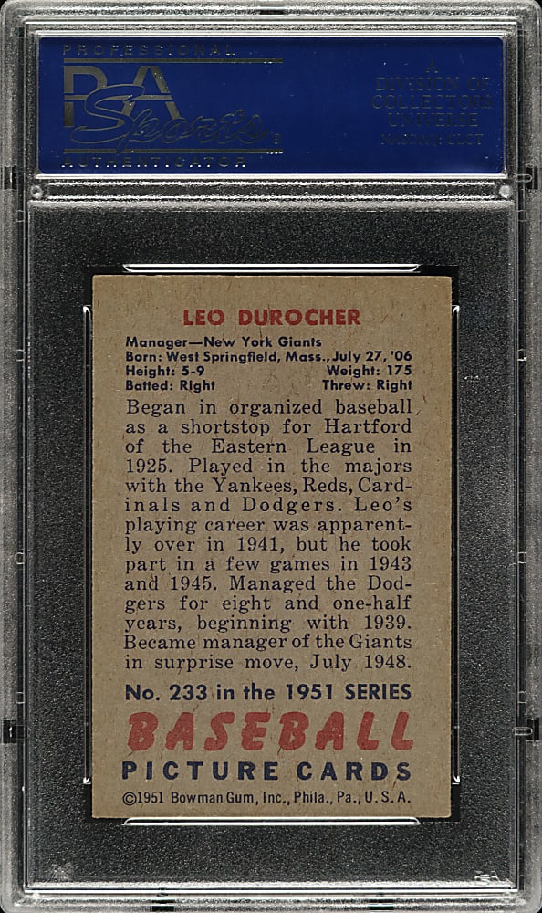 1951 Bowman #233 Leo Durocher PSA NM 7