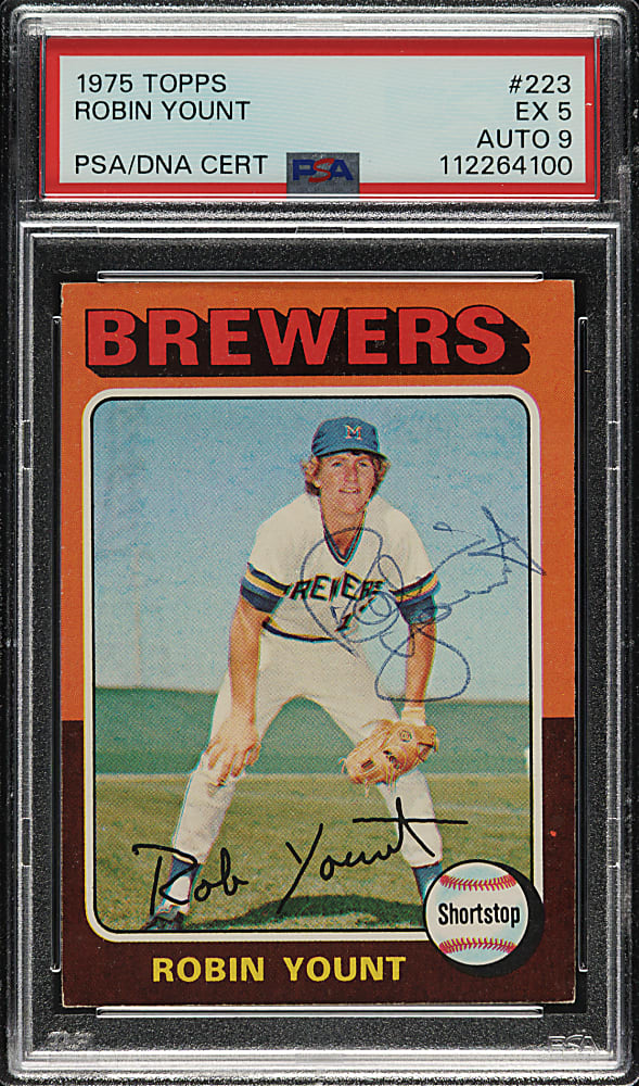 Signed 1975 Topps #223 Robin Yount Rookie PSA EX 5 with MINT 9 Signature