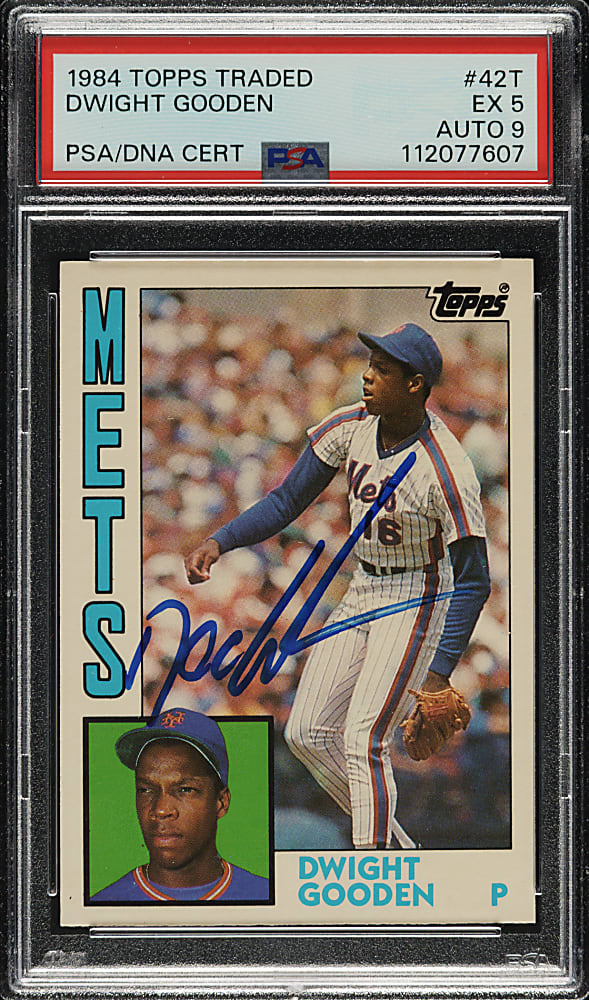 Signed 1984 Topps Traded #42T Dwight Gooden Rookie PSA EX 5 with MINT 9 Signature