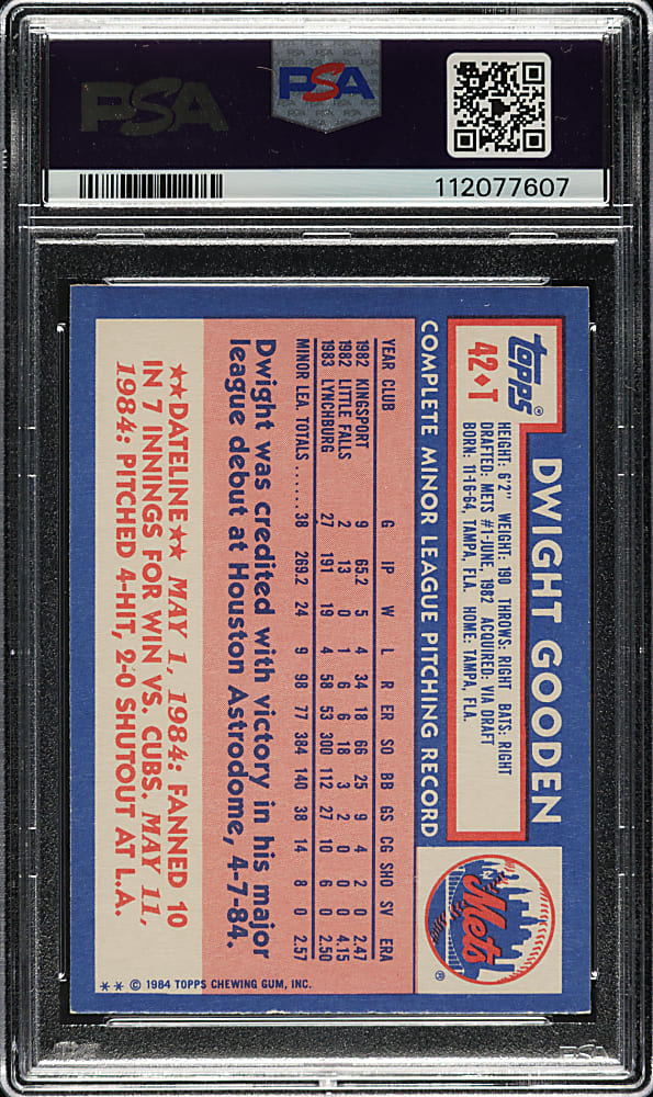 Signed 1984 Topps Traded #42T Dwight Gooden Rookie PSA EX 5 with MINT 9 Signature