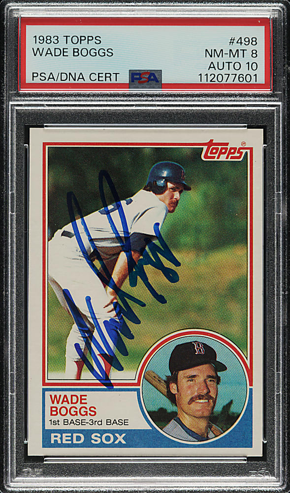 Signed 1983 Topps #498 Wade Boggs Rookie PSA NM-MT 8 with GEM MINT 10 Signature