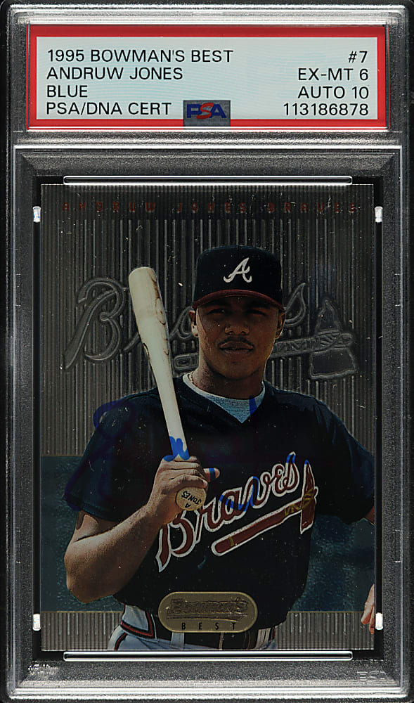 Signed 1995 Bowman's Best #87 Andruw Jones Rookie Blue PSA EX-MT 6 with GEM MINT 10 Signature