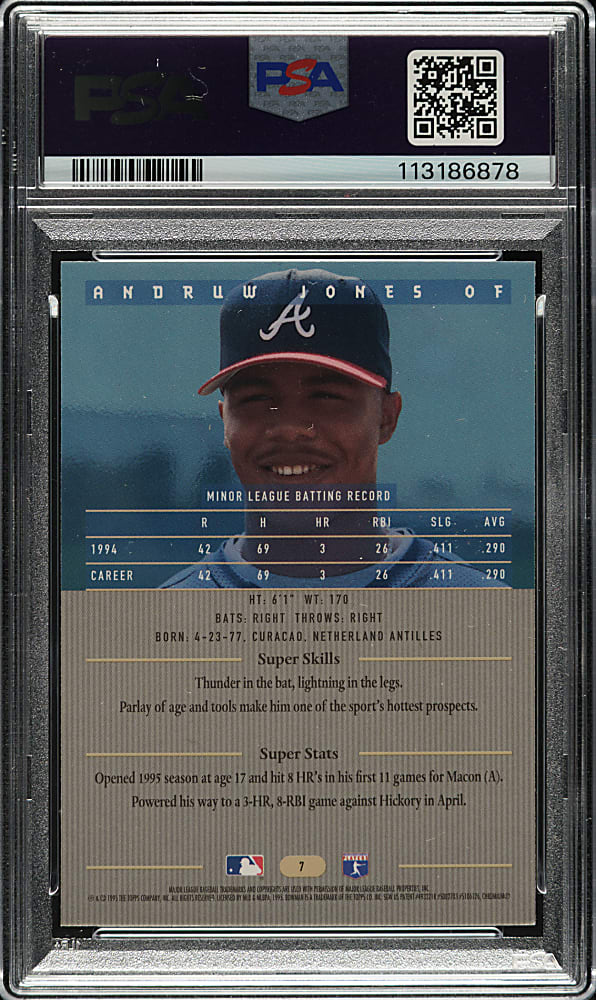 Signed 1995 Bowman's Best #87 Andruw Jones Rookie Blue PSA EX-MT 6 with GEM MINT 10 Signature