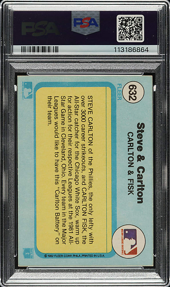 Signed 1982 Fleer #632 Steve Carlton and Carlton Fisk PSA EX 5 with MINT 9 Signatures