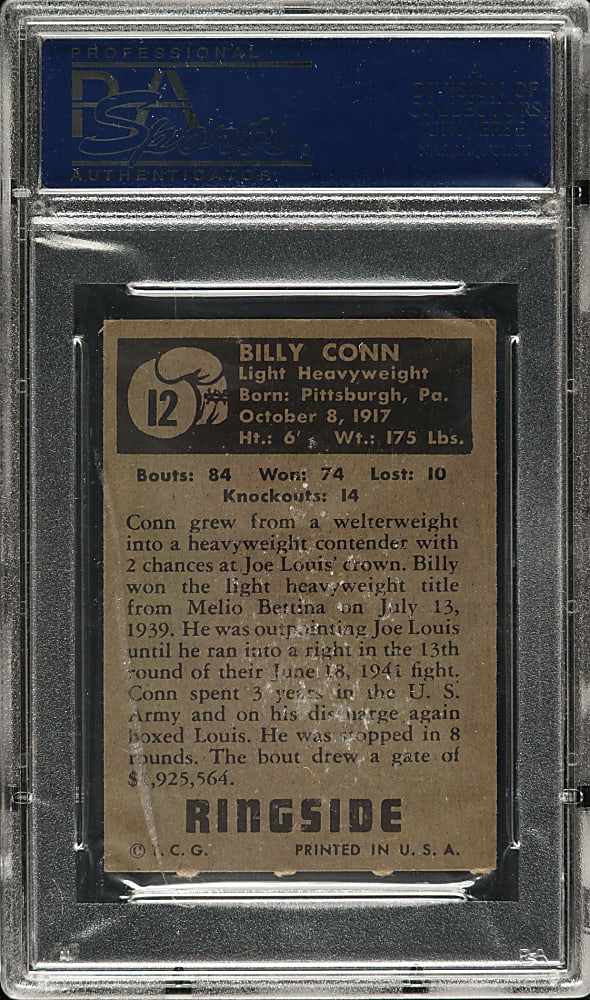 1951 Topps Ringside Boxing #12 Billy Conn PSA NM 7