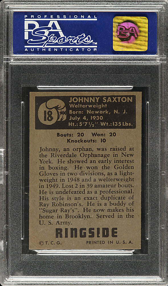 1951 Topps Ringside Boxing #18 Johnny Saxton PSA NM 7