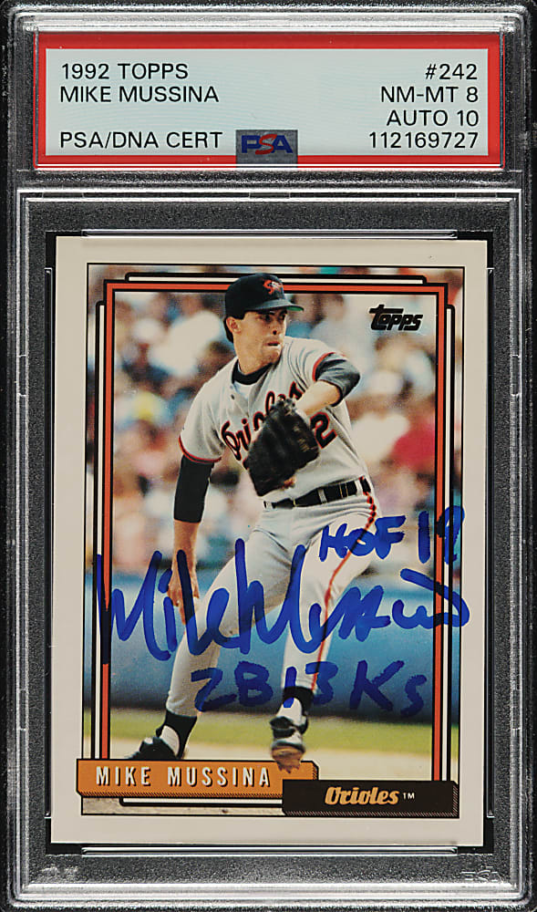 Signed 1992 Topps #242 Mike Mussina PSA NM-MT 8 with GEM MINT 10 Signature