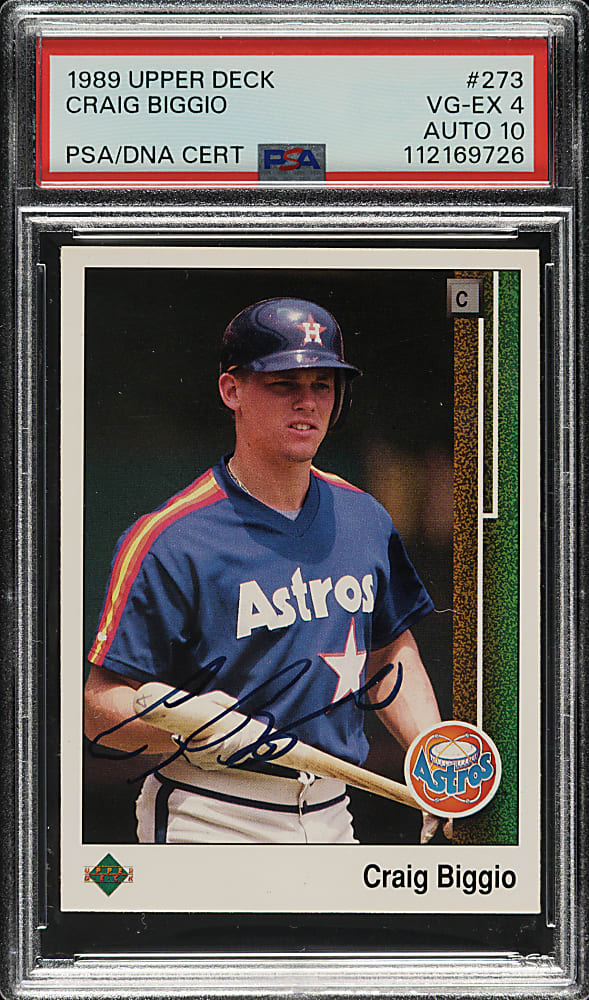 Signed 1989 Upper Deck #273 Craig Biggio Rookie PSA VG-EX 4 with GEM MINT 10 Signature