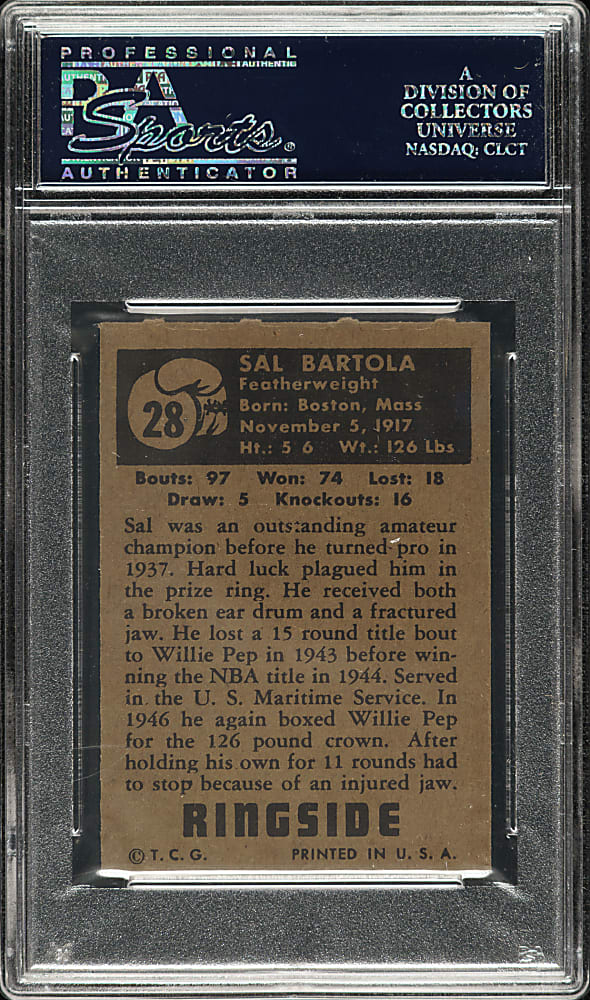 1951 Topps Ringside Boxing #28 Sal Bartolo PSA NM 7