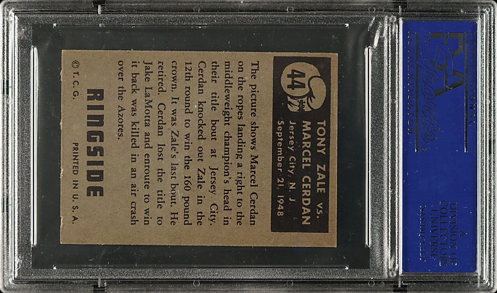 1951 Topps Ringside Boxing #44 Tony Zale vs. Marcel Cerdan PSA NM 7