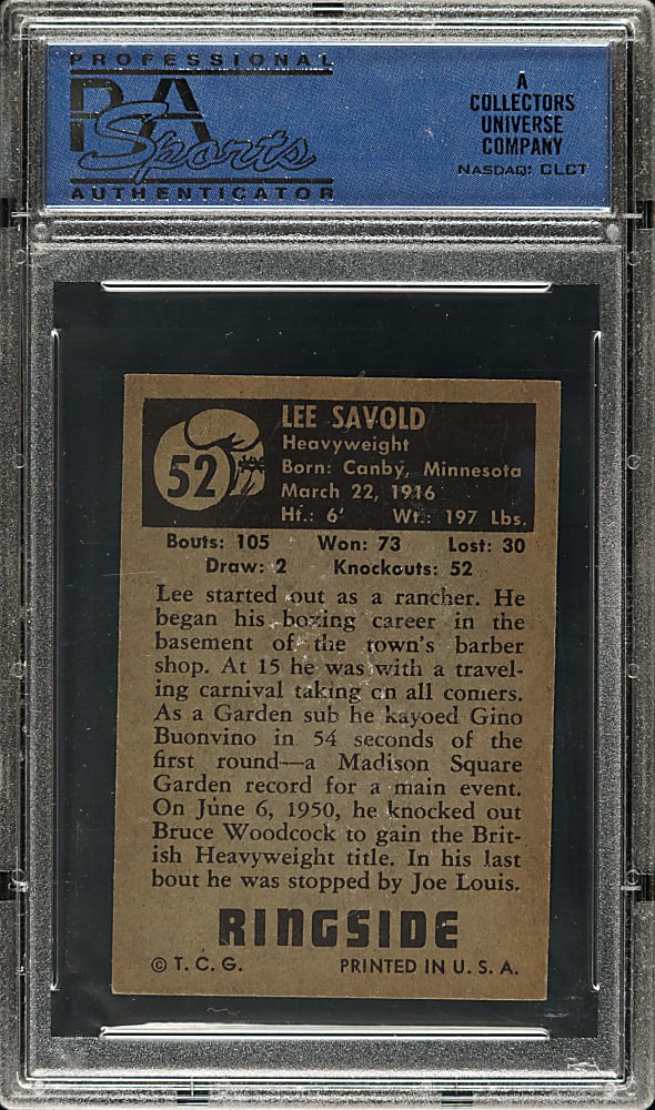 1951 Topps Ringside Boxing #52 Lee Savold PSA NM 7
