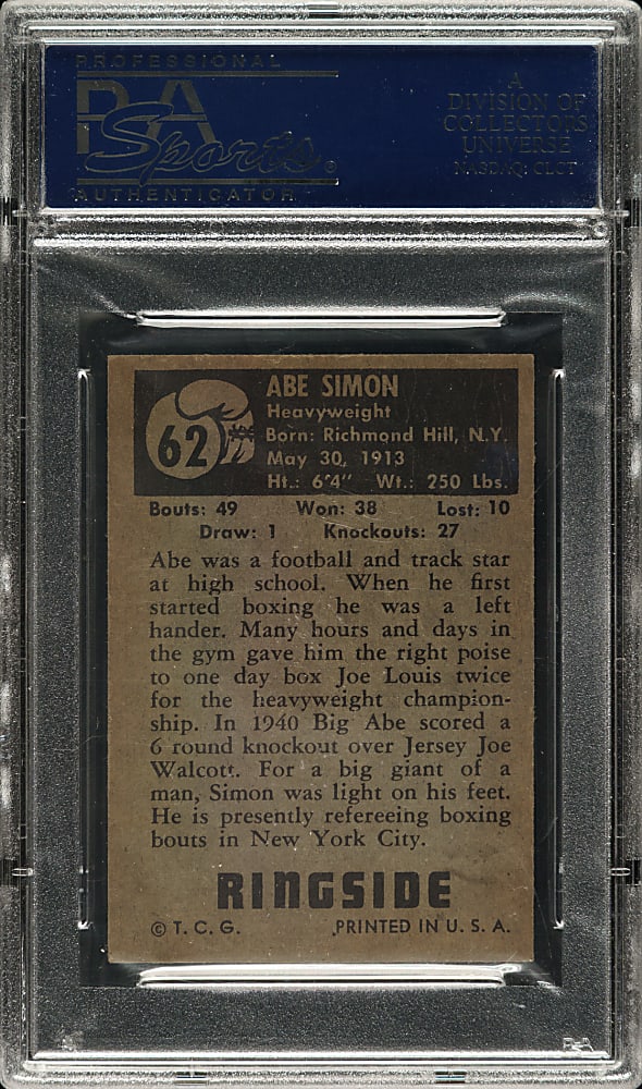 1951 Topps Ringside Boxing #62 Abe Simon PSA NM 7