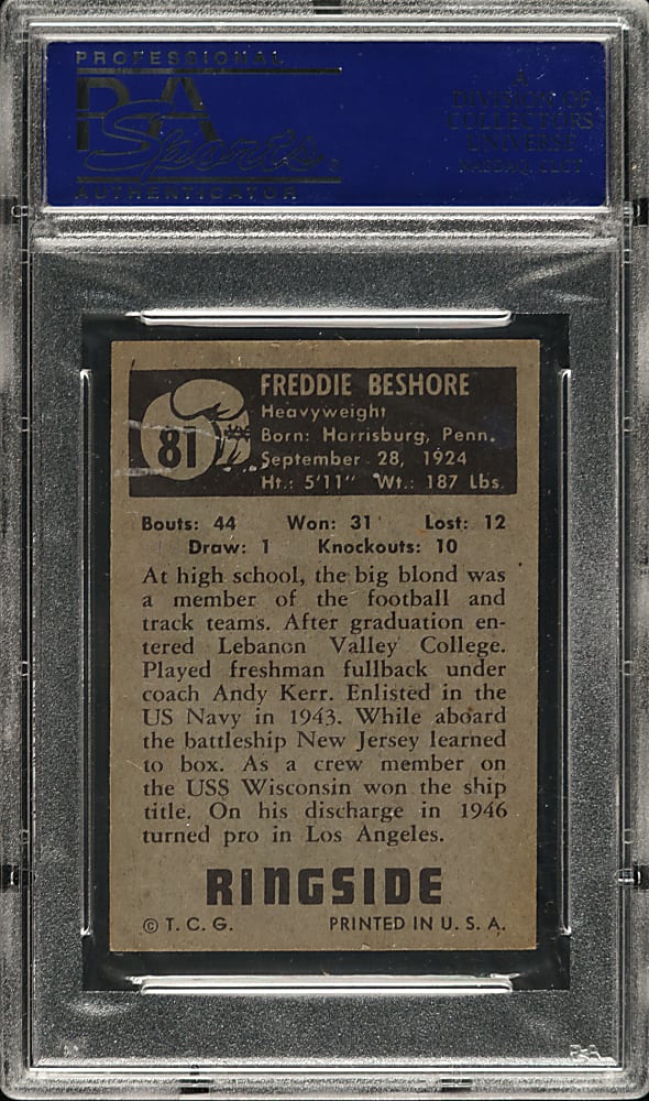 1951 Topps Ringside Boxing #81 Fred Beshore PSA NM 7