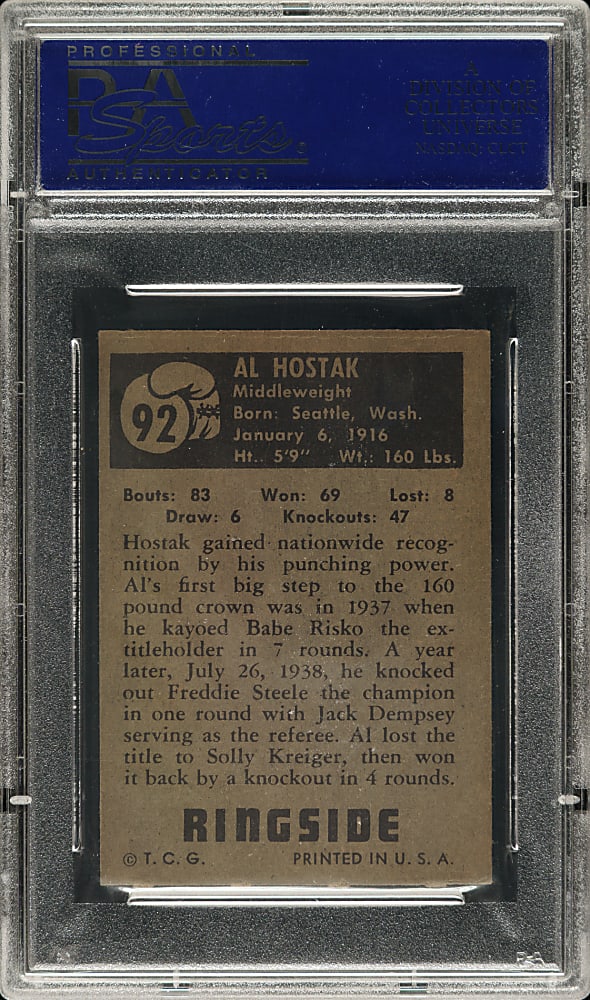 1951 Topps Ringside Boxing #92 Al Hostak PSA NM 7