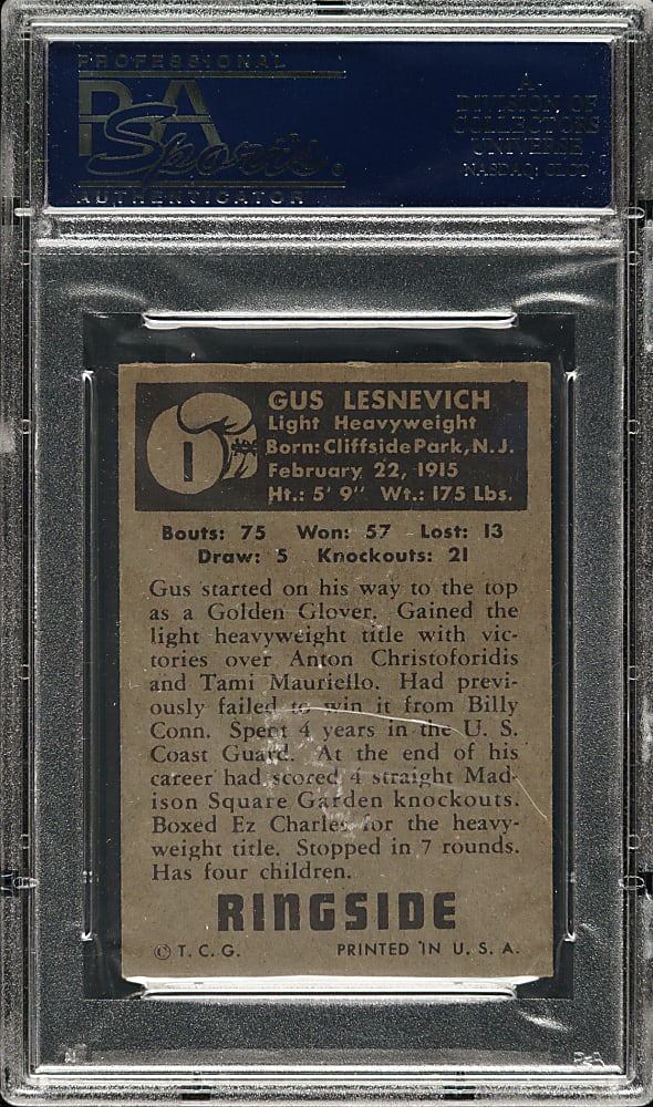 1951 Topps Ringside Boxing #1 Gus Lesnevitch PSA EX-MT+ 6.5