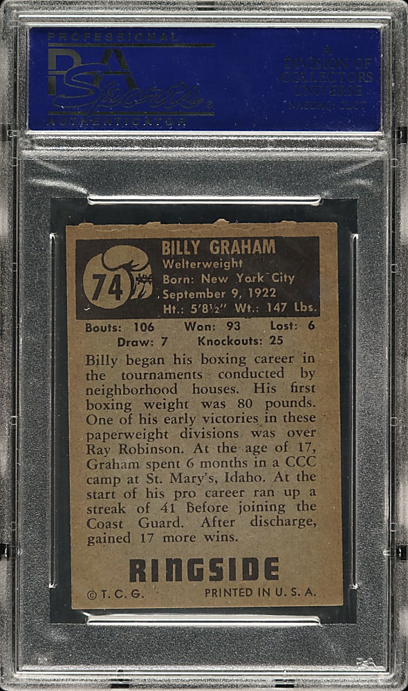 1951 Topps Ringside Boxing #74 Billy Graham PSA EX-MT 6