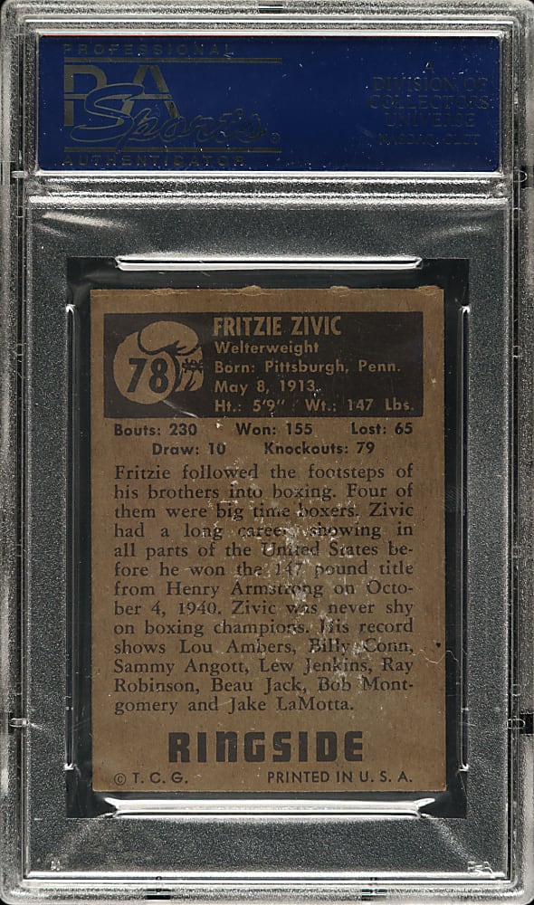 1951 Topps Ringside Boxing #78 Fritzie Zivic PSA EX-MT 6
