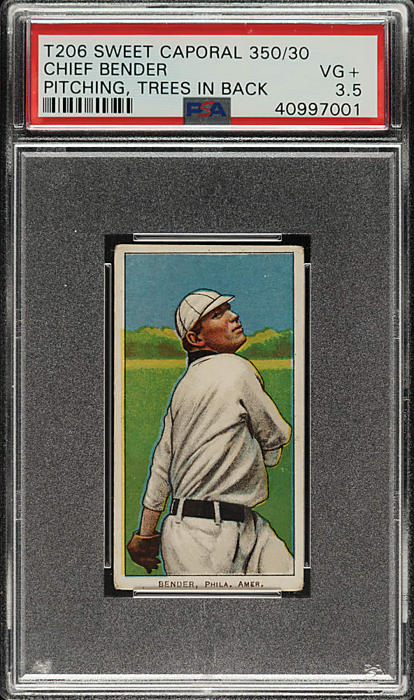 1909-1911 T206 White Border Chief Bender Pitching, Trees in Background PSA VG+ 3.5