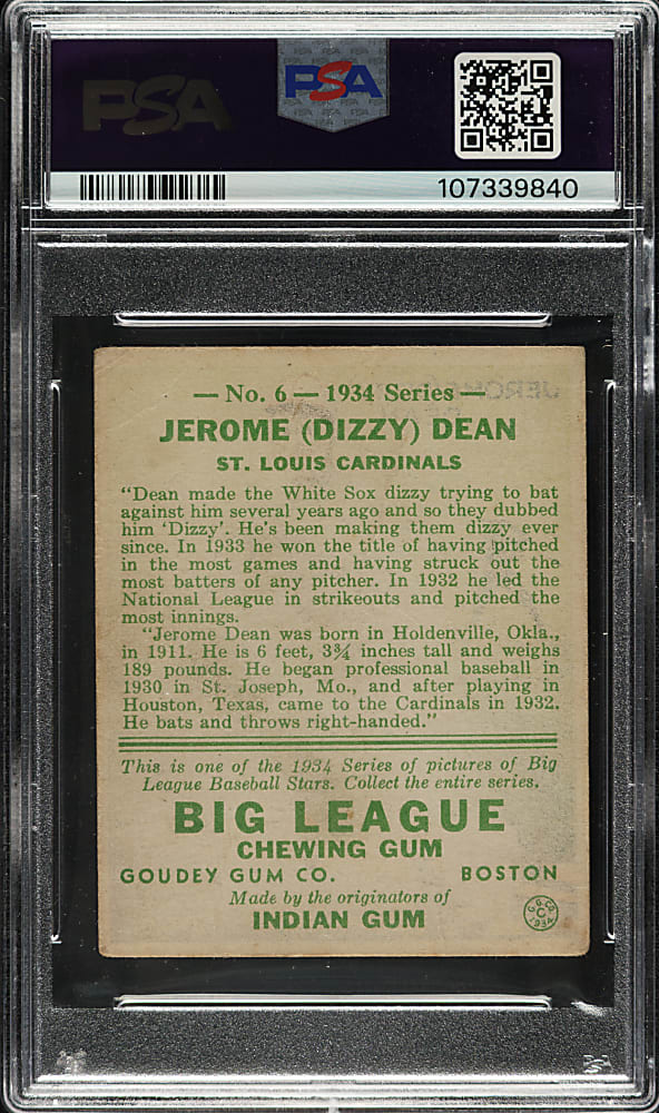 1934 R320 Goudey #6 Dizzy Dean PSA POOR 1