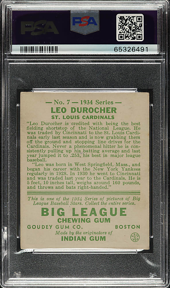 1934 R320 Goudey #7 Leo Durocher PSA VG 3
