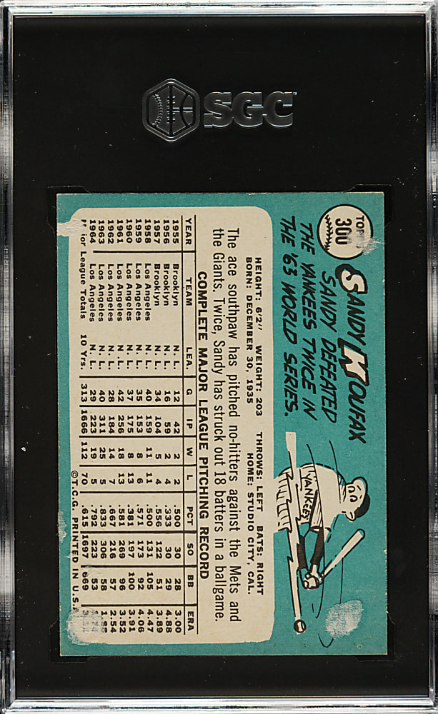 1965 Topps #300 Sandy Koufax SGC FAIR 1.5