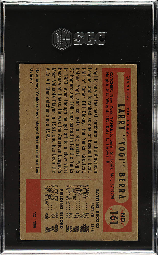 1954 Bowman #161 Yogi Berra SGC VG 3