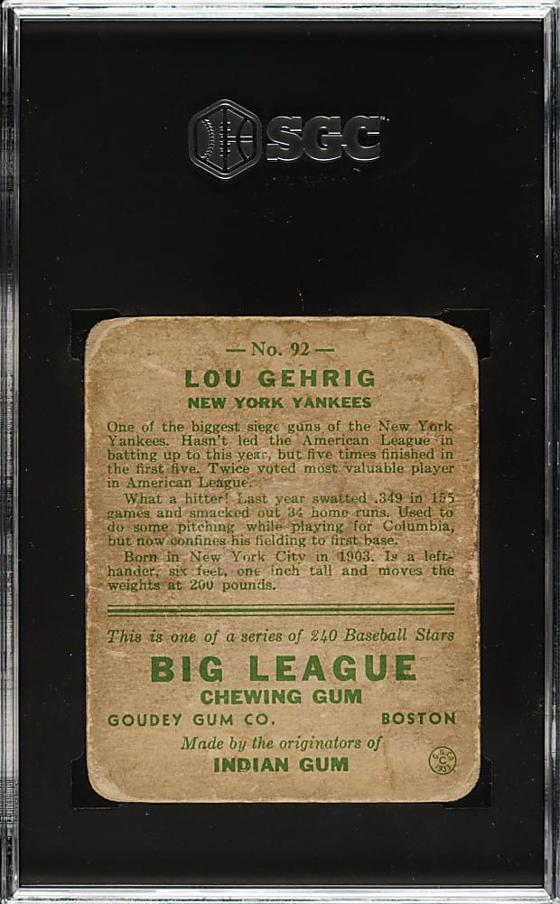 1933 R319 Goudey #160 Lou Gehrig SGC POOR 1