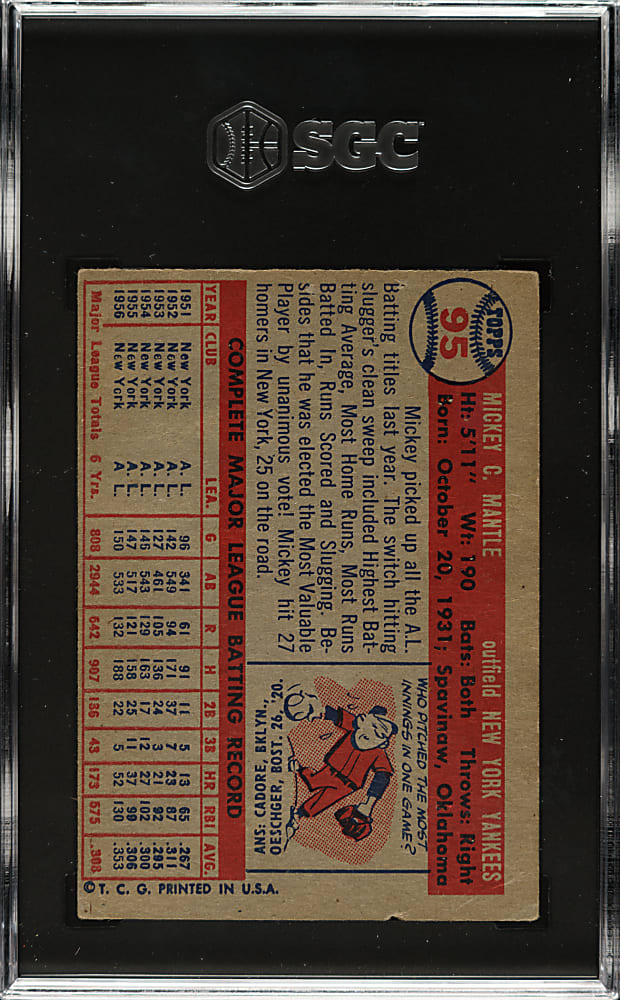 1957 Topps #95 Mickey Mantle SGC Authentic