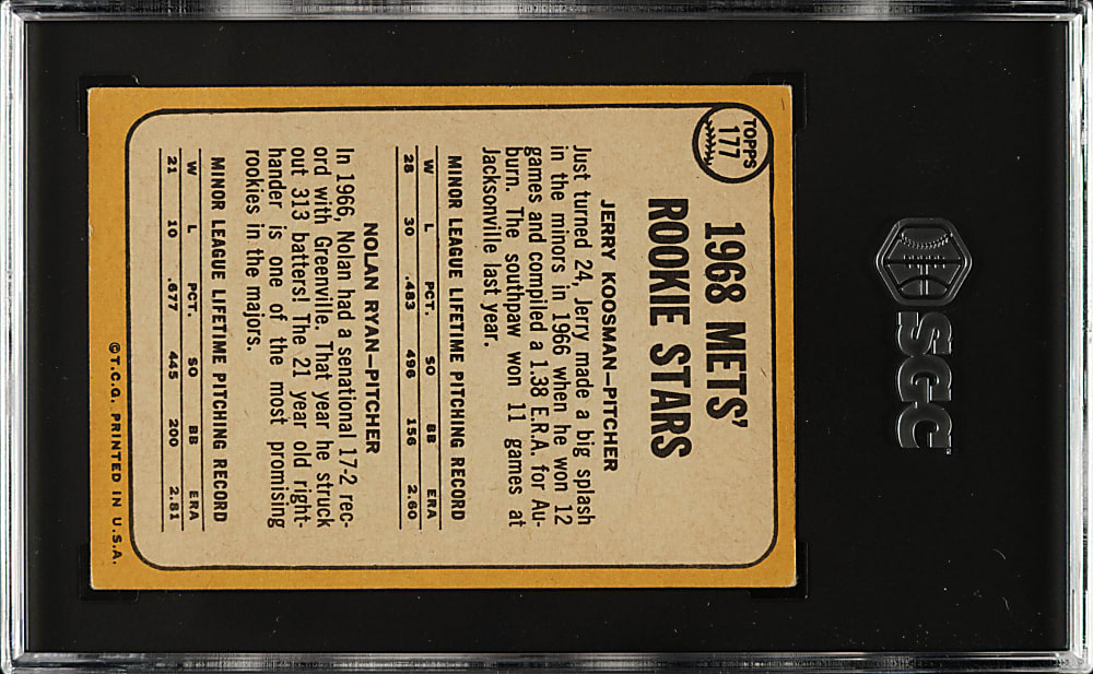 1968 Topps #177 Nolan Ryan Rookie SGC VG/EX 4
