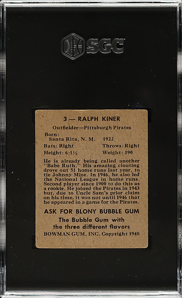 1948 Bowman #3 Ralph Kiner Rookie SGC VG 3