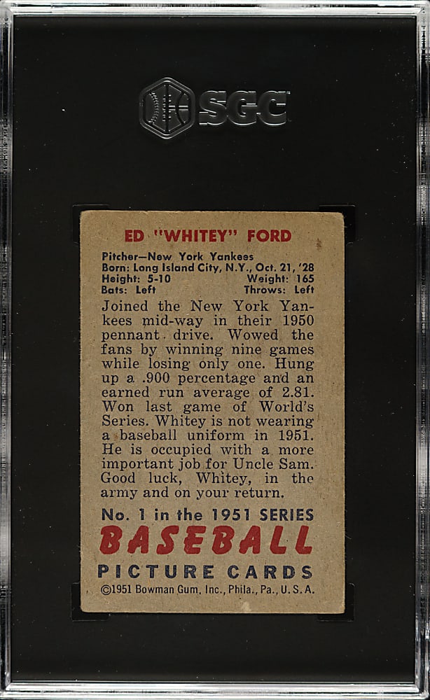 1951 Bowman #1 Whitey Ford Rookie SGC VG 3