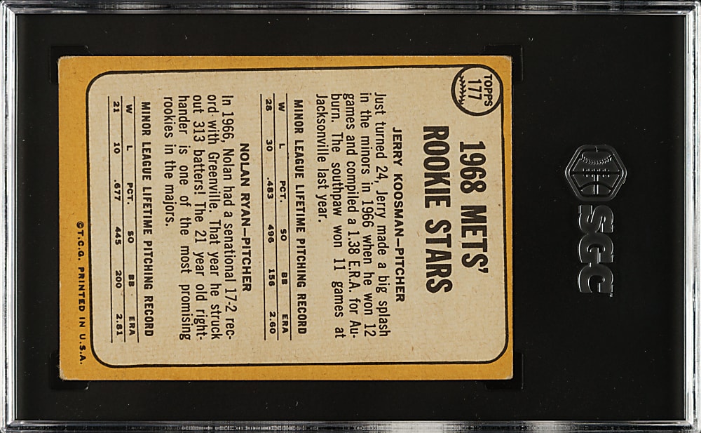1968 Topps #177 Nolan Ryan Rookie SGC GOOD+ 2.5