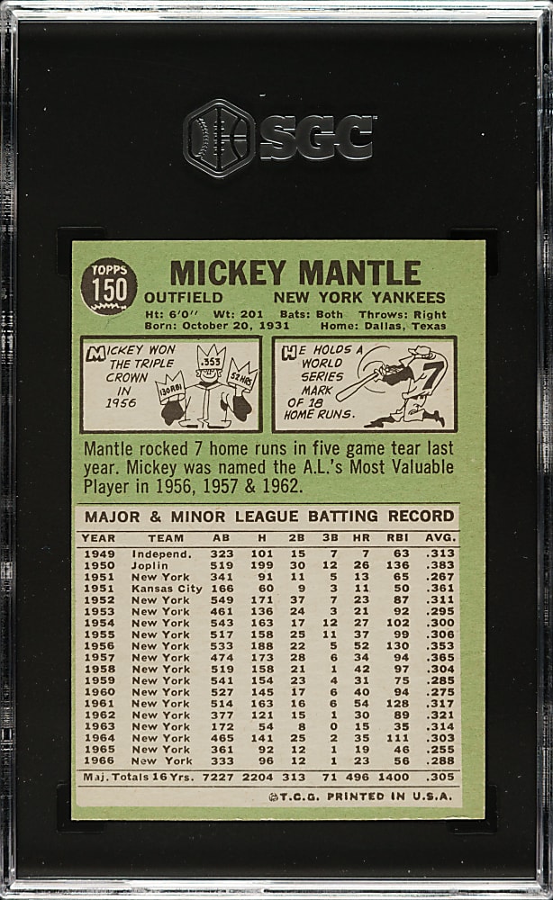 1967 Topps #150 Mickey Mantle SGC EX 5