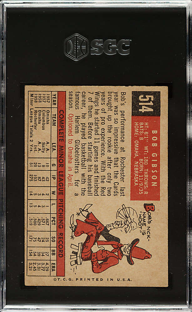 1959 Topps #514 Bob Gibson Rookie SGC FAIR 1.5