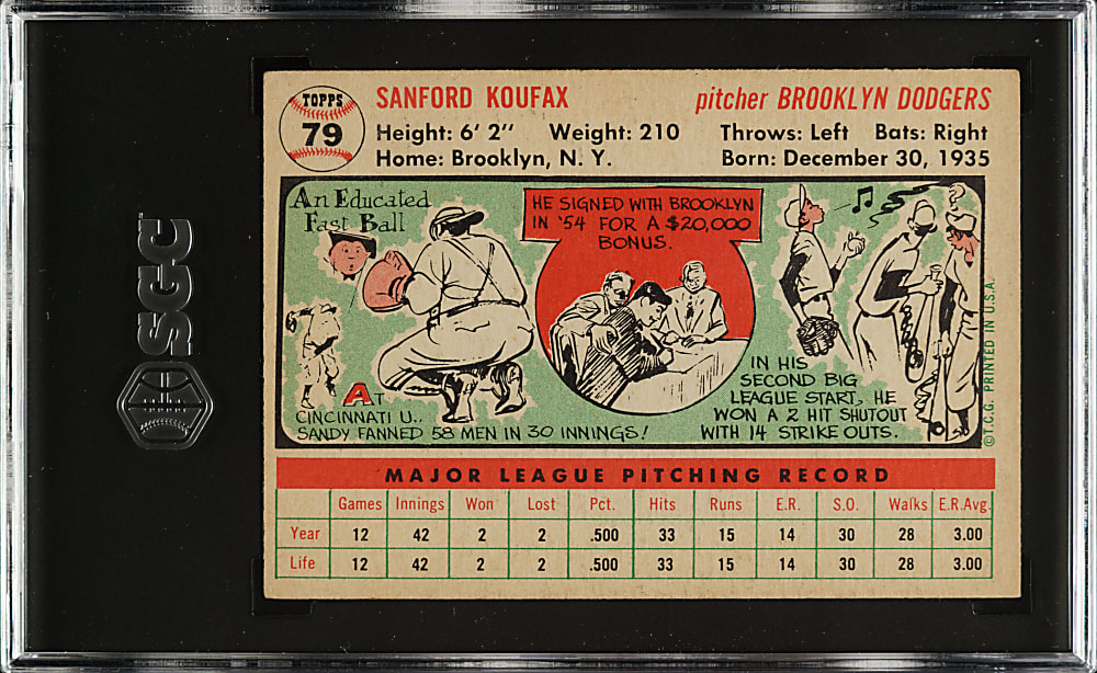 1956 Topps #79 Sandy Koufax White Back SGC EX 5