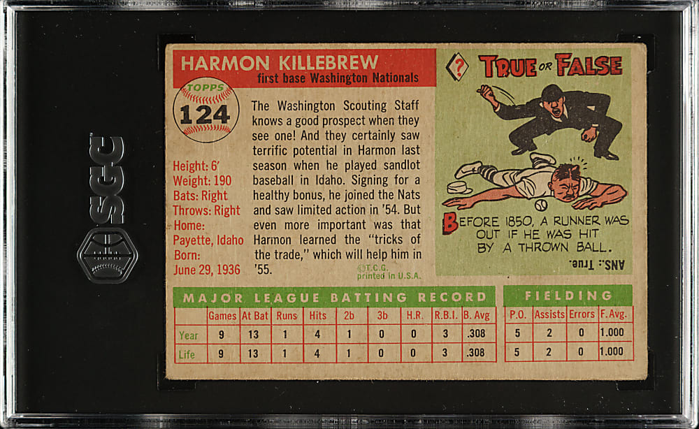 1955 Topps #124 Harmon Killebrew Rookie SGC GOOD 2