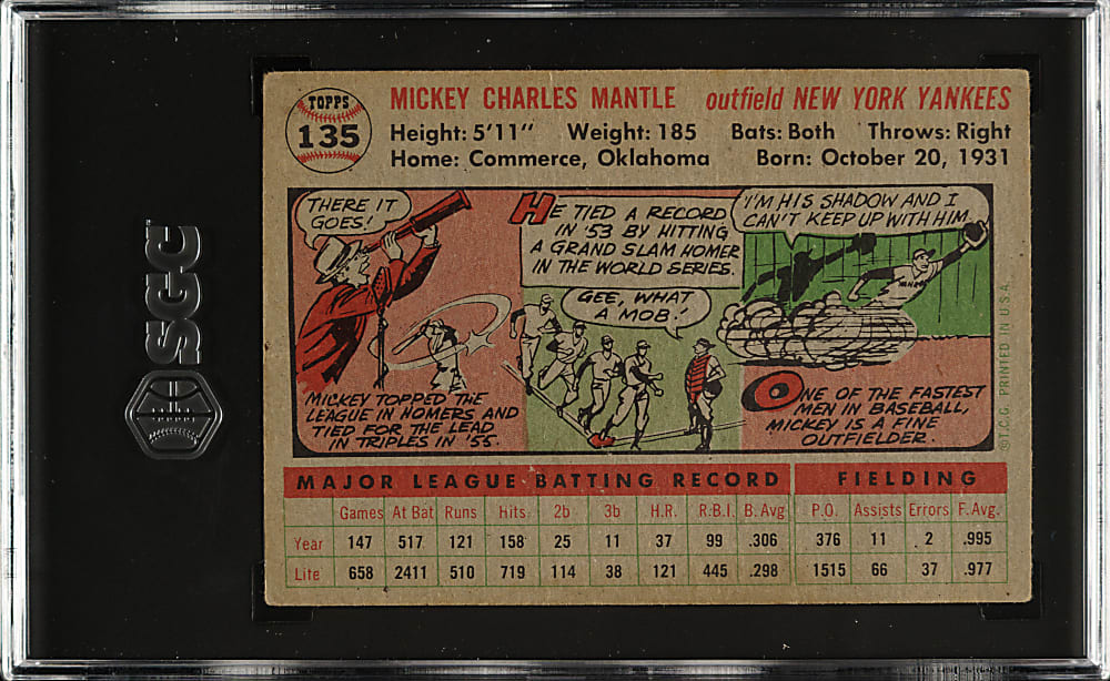 1956 Topps #135 Mickey Mantle Gray Back SGC GOOD 2