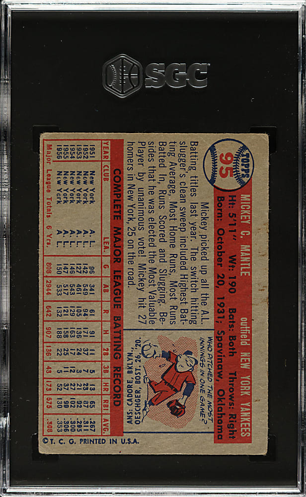 1957 Topps #95 Mickey Mantle SGC Authentic
