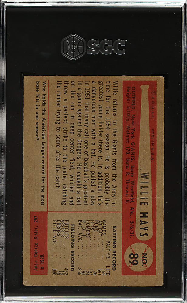 1954 Bowman #89 Willie Mays SGC FAIR 1.5