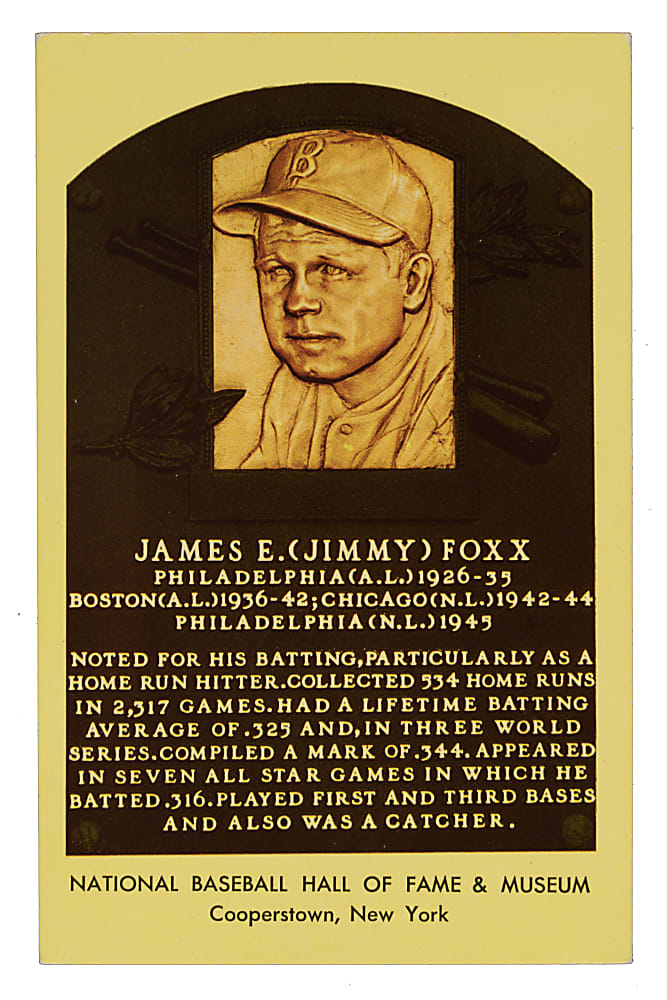 Jimmie Foxx Signed Yellow Hall of Fame Postcard - JSA