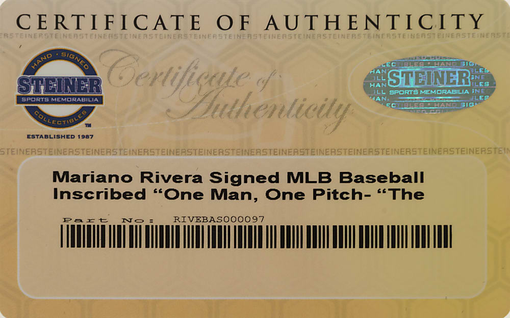 Mariano Rivera Single-Signed Baseball with "One Man, One Pitch" and "The Cutter" - Steiner