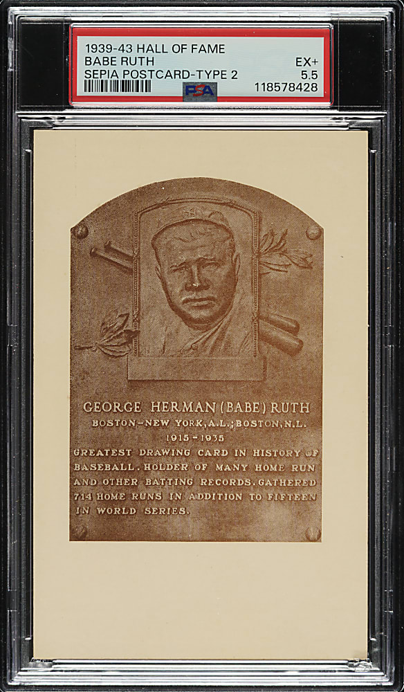 1939-1943 Sepia Hall of Fame Postcard (Type 2) Babe Ruth PSA EX+ 5.5 -1 of 1 - Highest Graded!